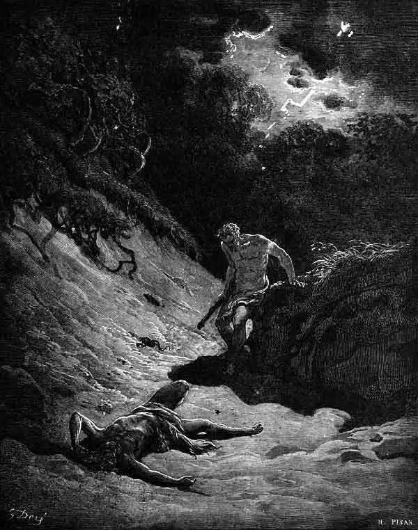 Cain kills Abel. Bible illustration by Gustave Dor�, 1866.